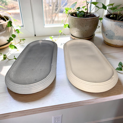 Large Concrete Vanity Tray, Oval Ribbed Catchall Dish, Minimalist Bathroom Counter Organizer, Modern Candle|Perfume Tray, Entryway Key Dish