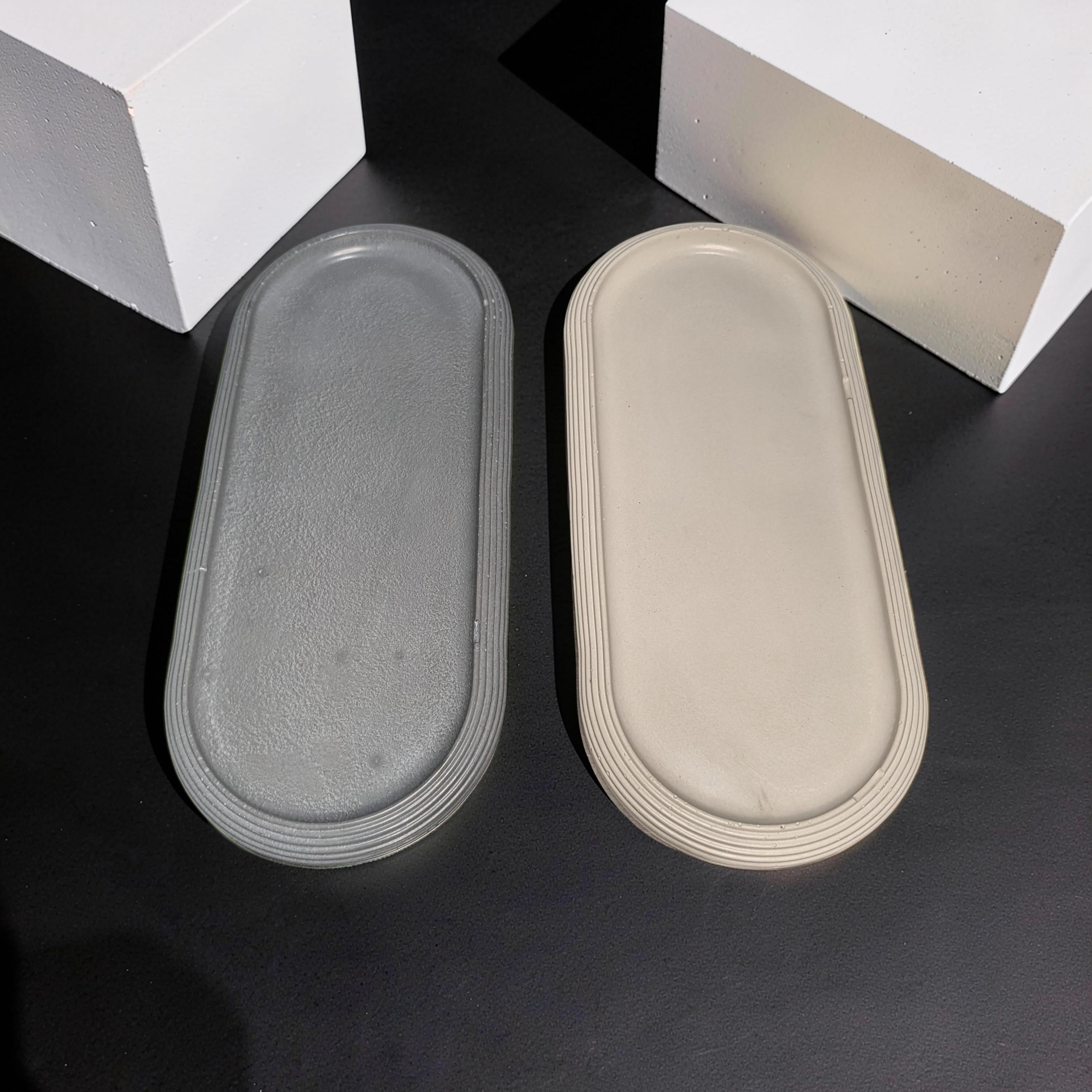 Large Concrete Vanity Tray, Oval Ribbed Catchall Dish, Minimalist Bathroom Counter Organizer, Modern Candle|Perfume Tray, Entryway Key Dish