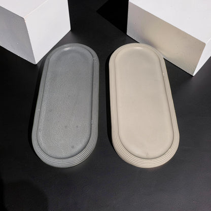 Large Concrete Vanity Tray, Oval Ribbed Catchall Dish, Minimalist Bathroom Counter Organizer, Modern Candle|Perfume Tray, Entryway Key Dish