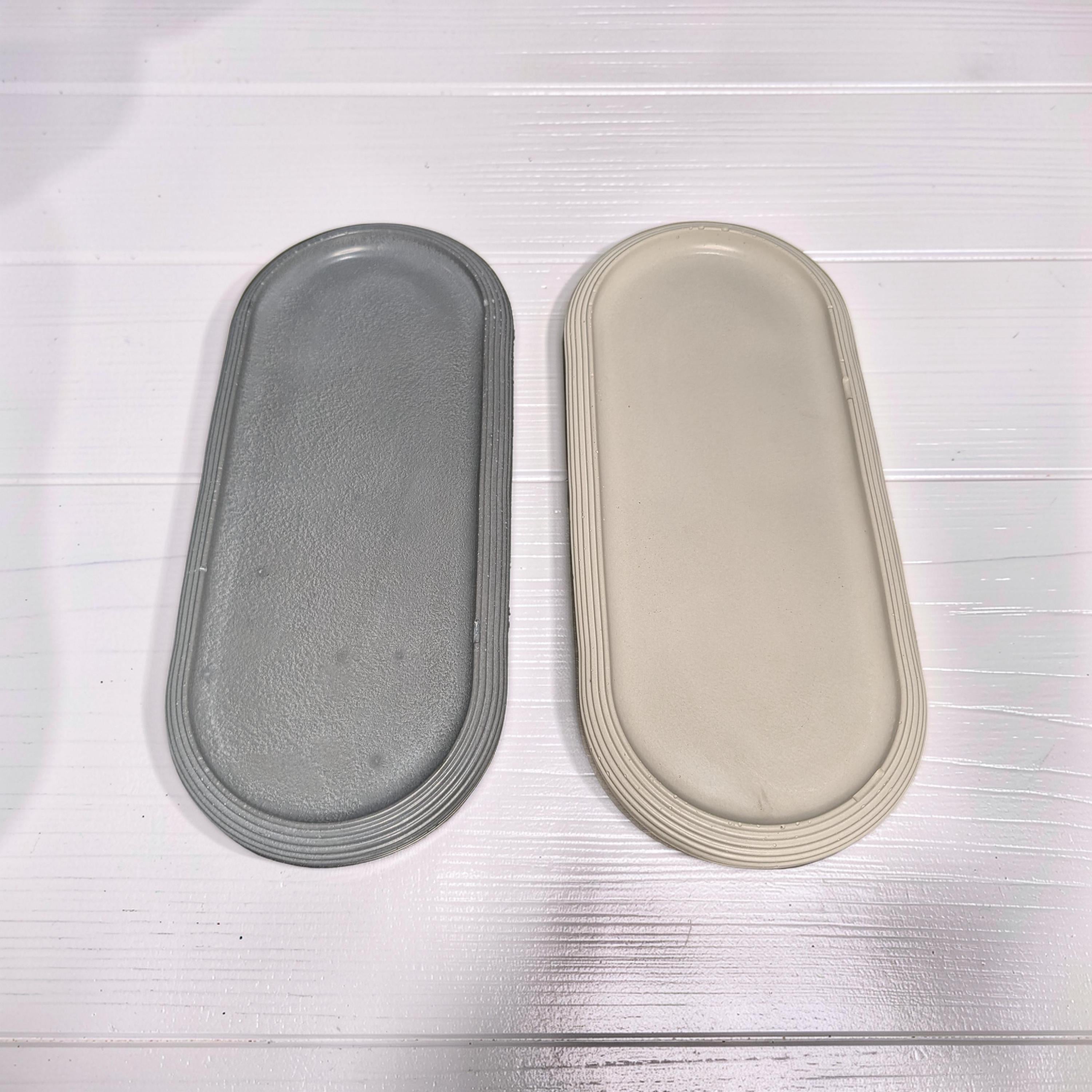 Large Concrete Vanity Tray, Oval Ribbed Catchall Dish, Minimalist Bathroom Counter Organizer, Modern Candle|Perfume Tray, Entryway Key Dish