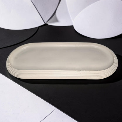 Large Concrete Vanity Tray, Oval Ribbed Catchall Dish, Minimalist Bathroom Counter Organizer, Modern Candle|Perfume Tray, Entryway Key Dish