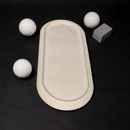 Large Concrete Vanity Tray, Oval Ribbed Catchall Dish, Minimalist Bathroom Counter Organizer, Modern Candle|Perfume Tray, Entryway Key Dish