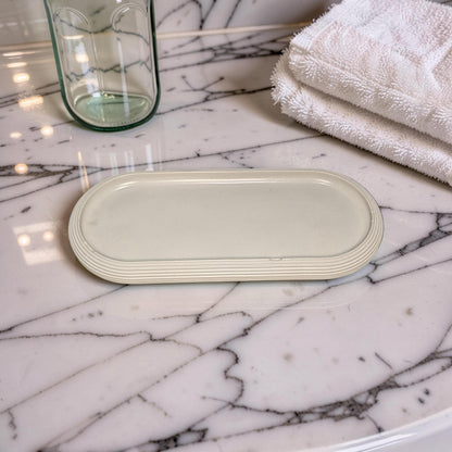 Large Concrete Vanity Tray, Oval Ribbed Catchall Dish, Minimalist Bathroom Counter Organizer, Modern Candle|Perfume Tray, Entryway Key Dish