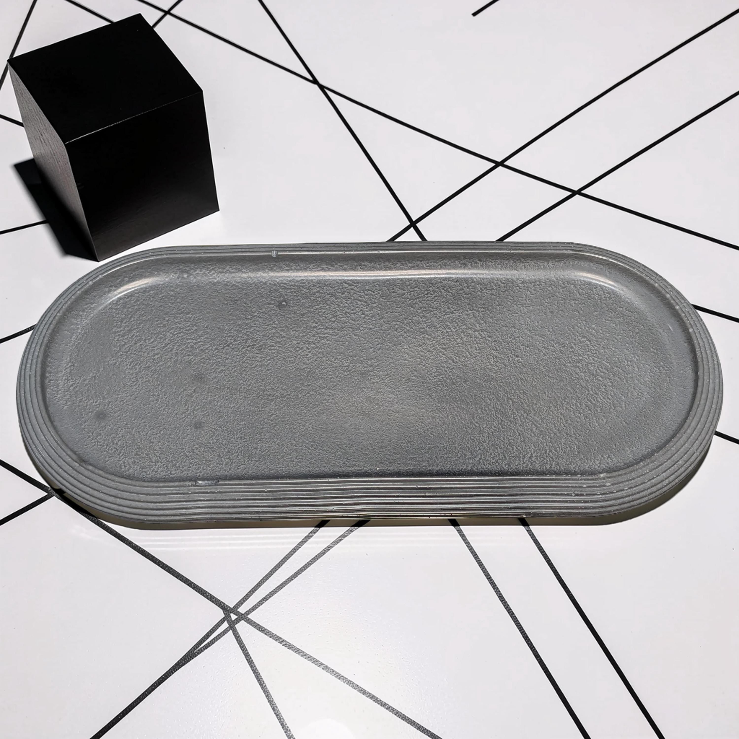 Large Concrete Vanity Tray, Oval Ribbed Catchall Dish, Minimalist Bathroom Counter Organizer, Modern Candle|Perfume Tray, Entryway Key Dish