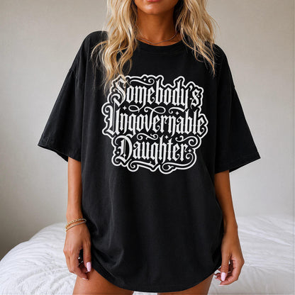 Black t-shirt with white text reading &amp;quot;Somebody&amp;