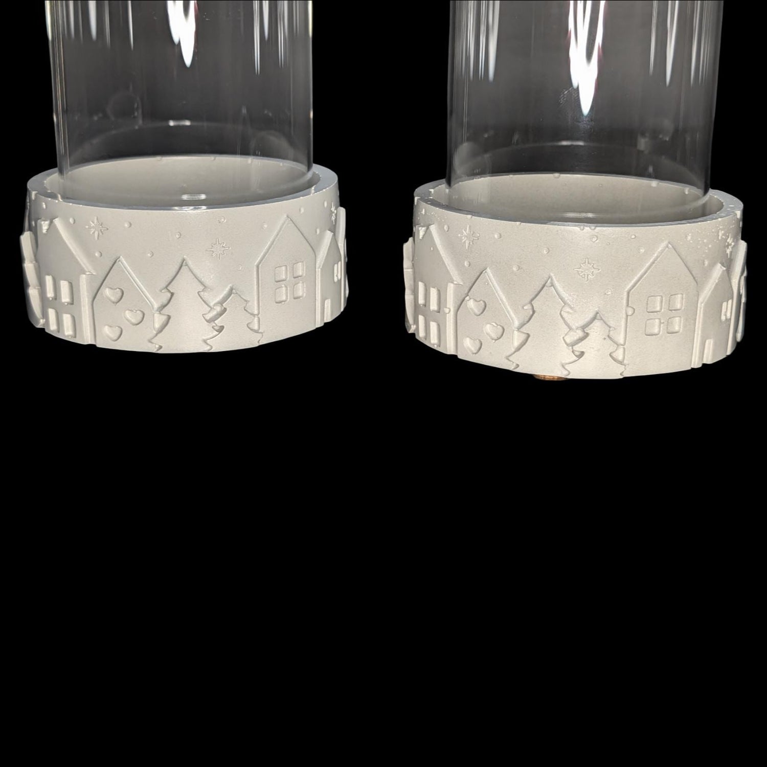 Set of 2 Concrete Pillar Candle Holders with Glass Hurricane Tubes | Winter Village Christmas Decor | Nordic Table Centerpiece