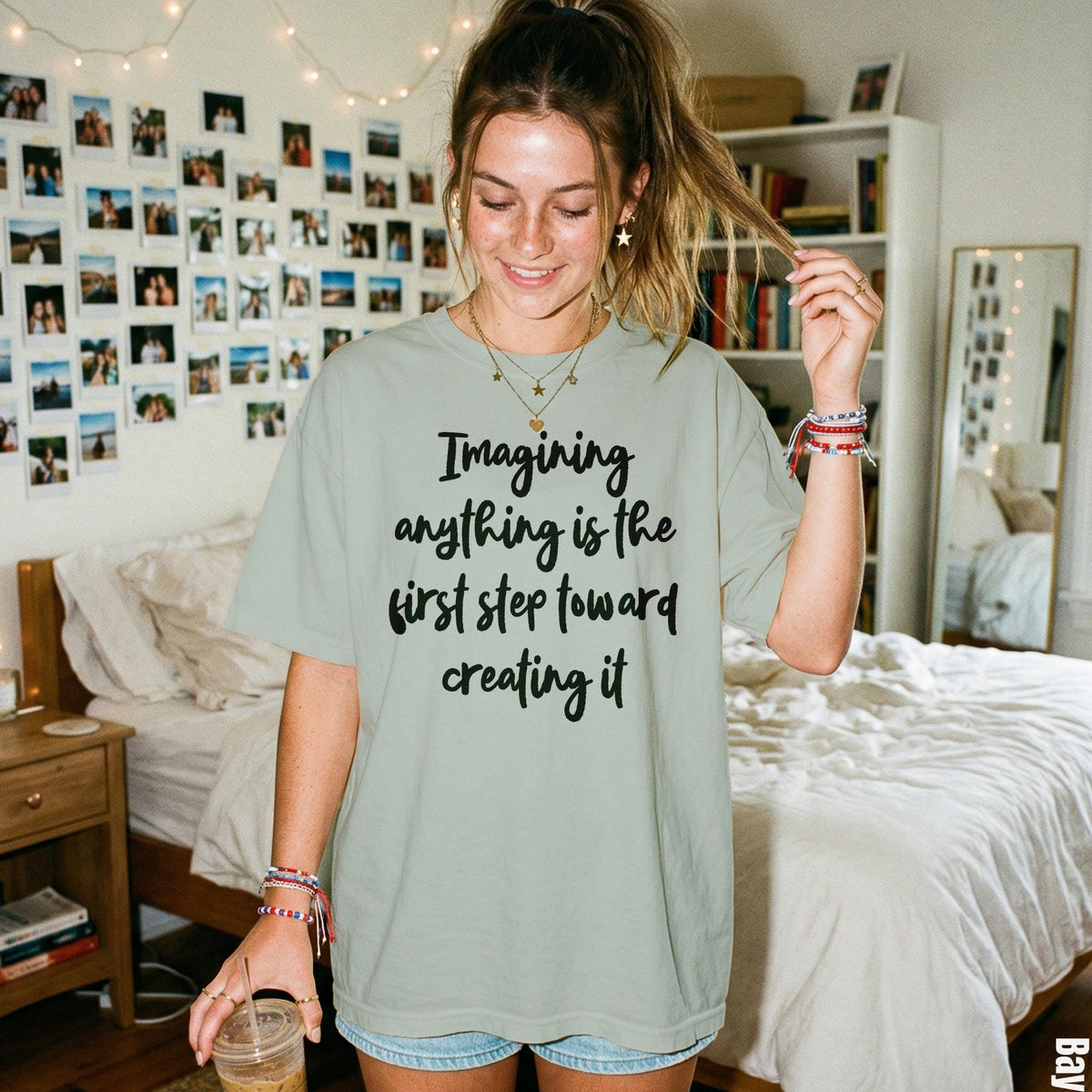 T-shirt with text &amp;quot;Imagining anything is the first step toward creating it&amp;quot;.