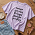 Lavender t-shirt with "Feminism isn&