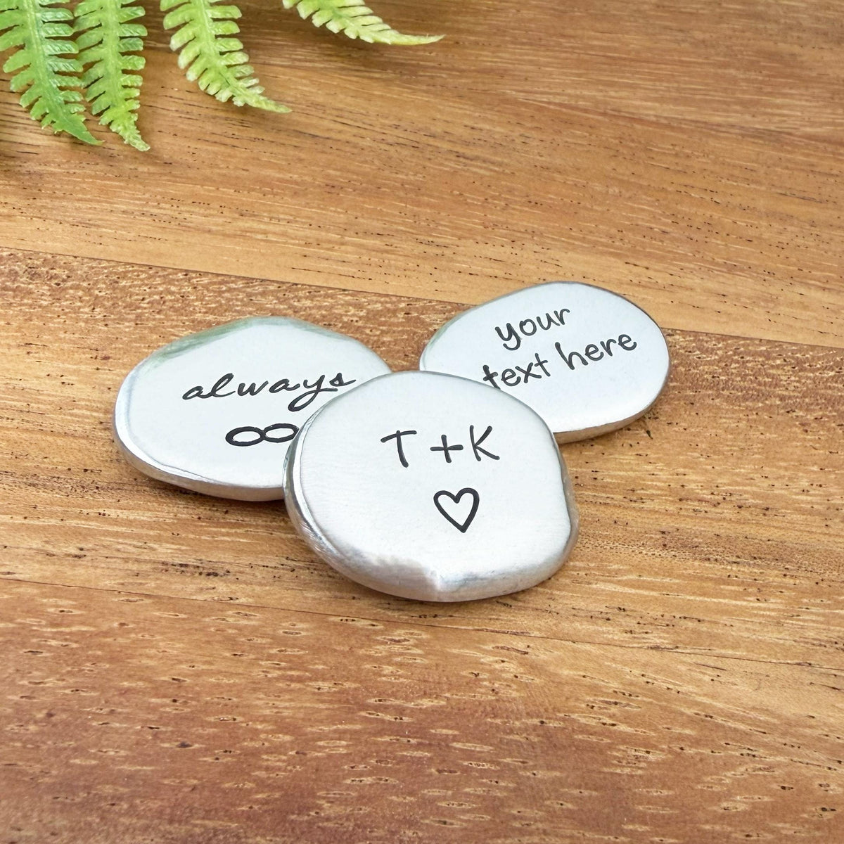 Custom Pewter Worry Stone : Hand Stamped Pocket Token
