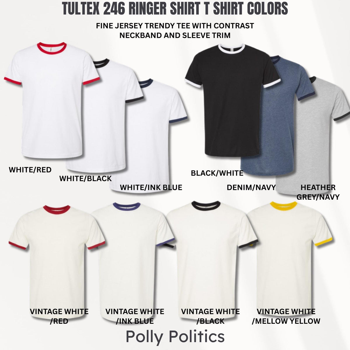 Tultex 246 ringer shirts in multiple contrast color options.