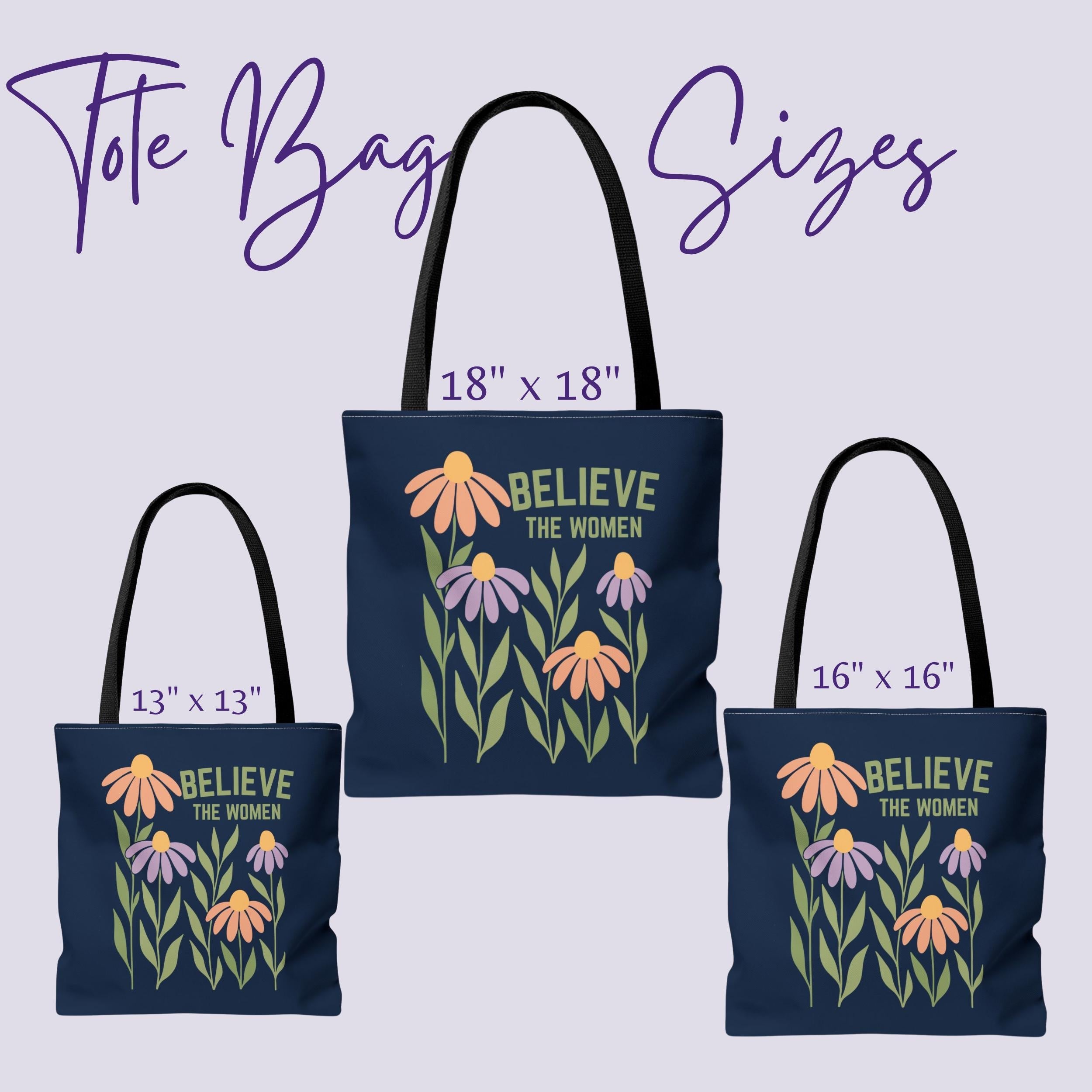 Believe The Women Feminist Tote Bag, Support Epstein Survivors Activism Shopping Bag