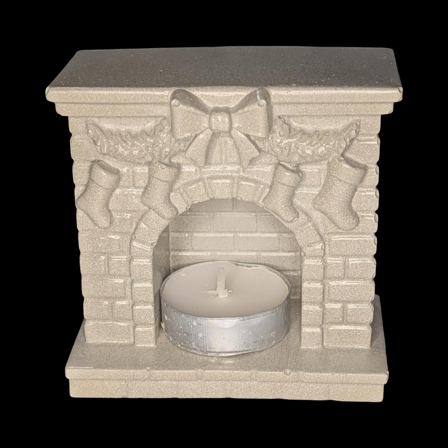 Mini Concrete Christmas Fireplace Candle Holder | Cute Holiday Mantle Decor, Tealight Burner &amp; Tiered Tray Accent | Cozy Winter Home Decor