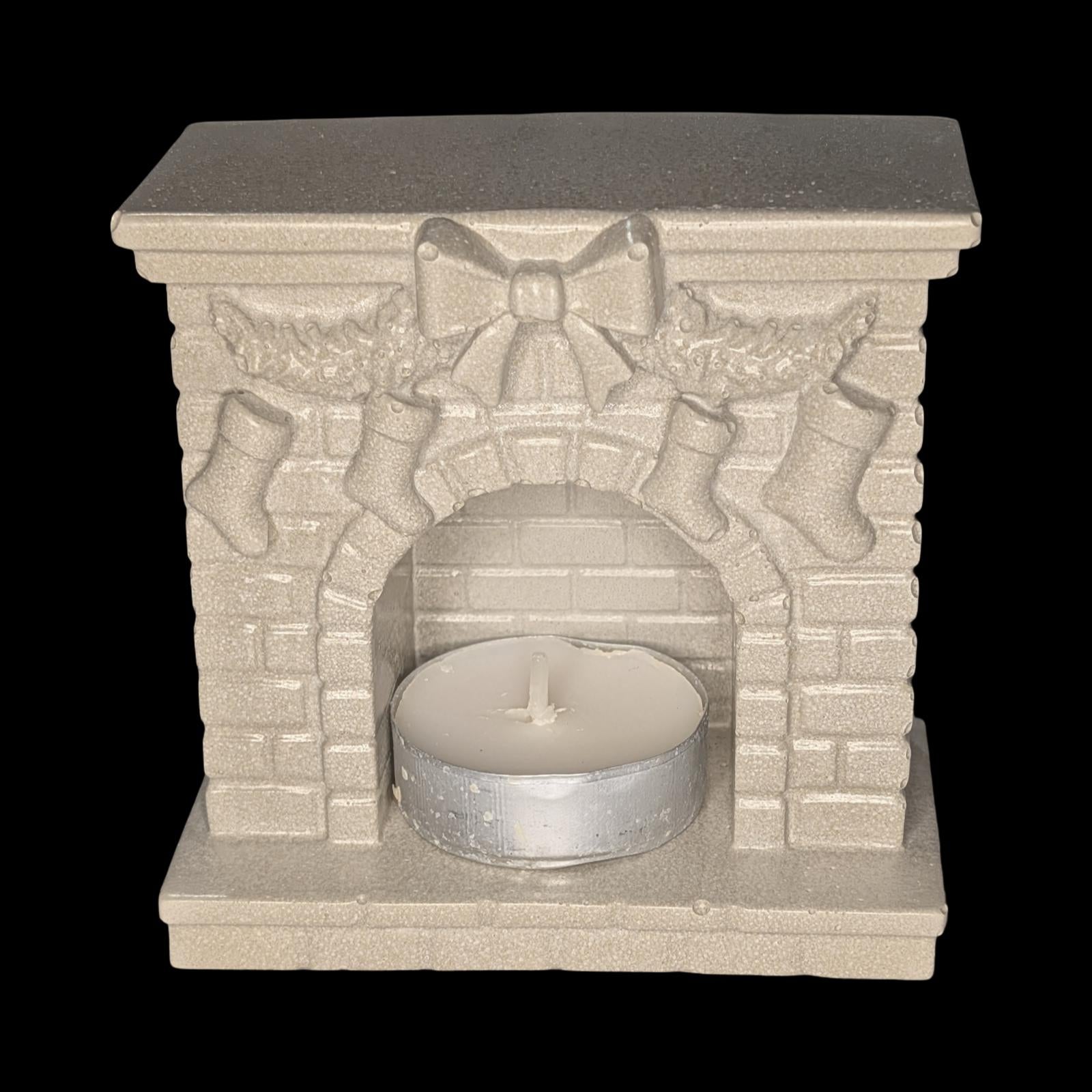 Mini Concrete Christmas Fireplace Candle Holder | Cute Holiday Mantle Decor, Tealight Burner &amp; Tiered Tray Accent | Cozy Winter Home Decor