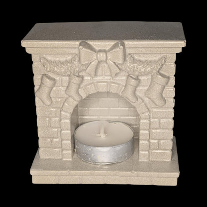 Mini Concrete Christmas Fireplace Candle Holder | Cute Holiday Mantle Decor, Tealight Burner &amp; Tiered Tray Accent | Cozy Winter Home Decor