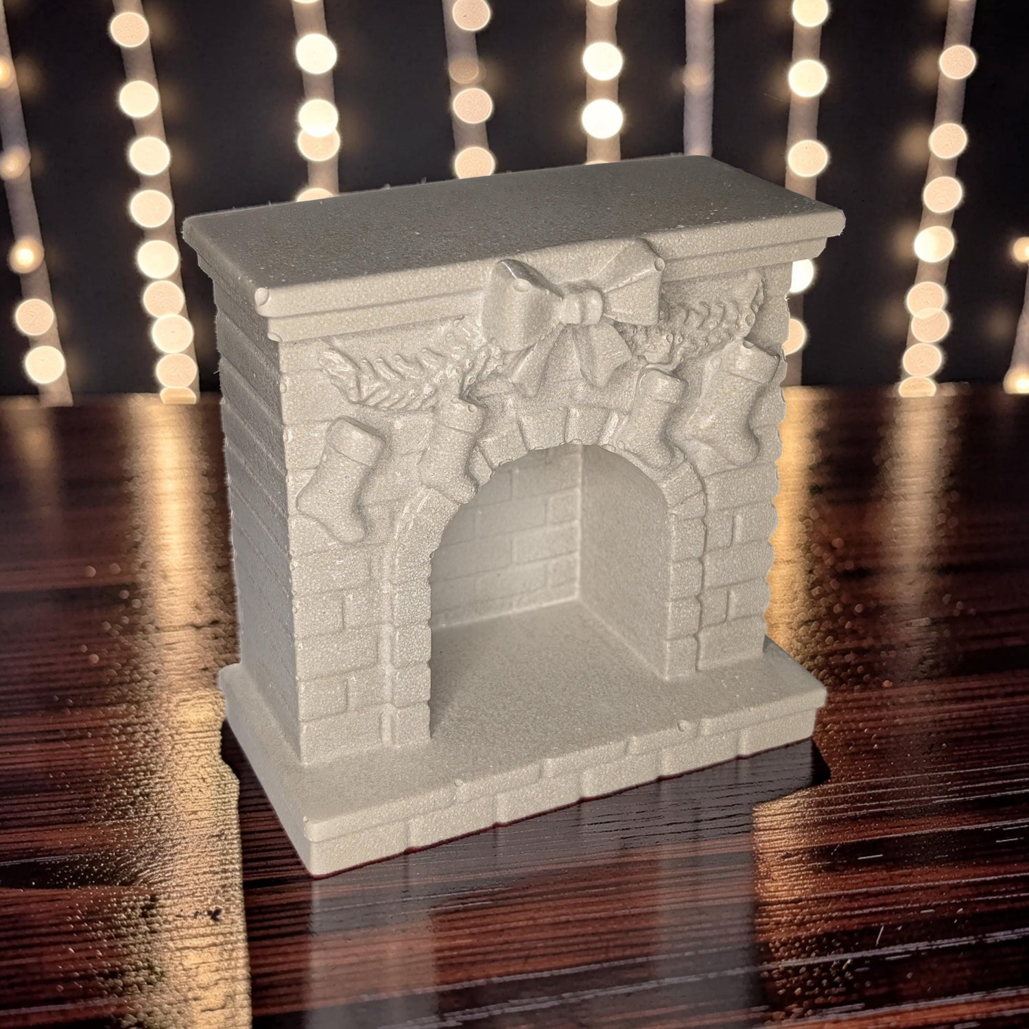 Mini Concrete Christmas Fireplace Candle Holder | Cute Holiday Mantle Decor, Tealight Burner &amp; Tiered Tray Accent | Cozy Winter Home Decor