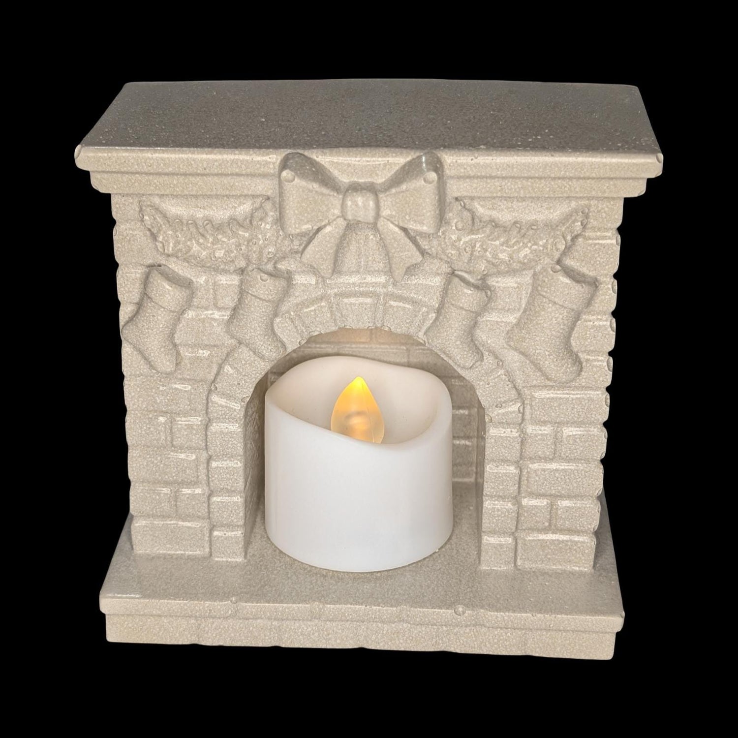 Mini Concrete Christmas Fireplace Candle Holder | Cute Holiday Mantle Decor, Tealight Burner &amp; Tiered Tray Accent | Cozy Winter Home Decor