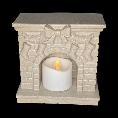 Mini Concrete Christmas Fireplace Candle Holder | Cute Holiday Mantle Decor, Tealight Burner &amp; Tiered Tray Accent | Cozy Winter Home Decor