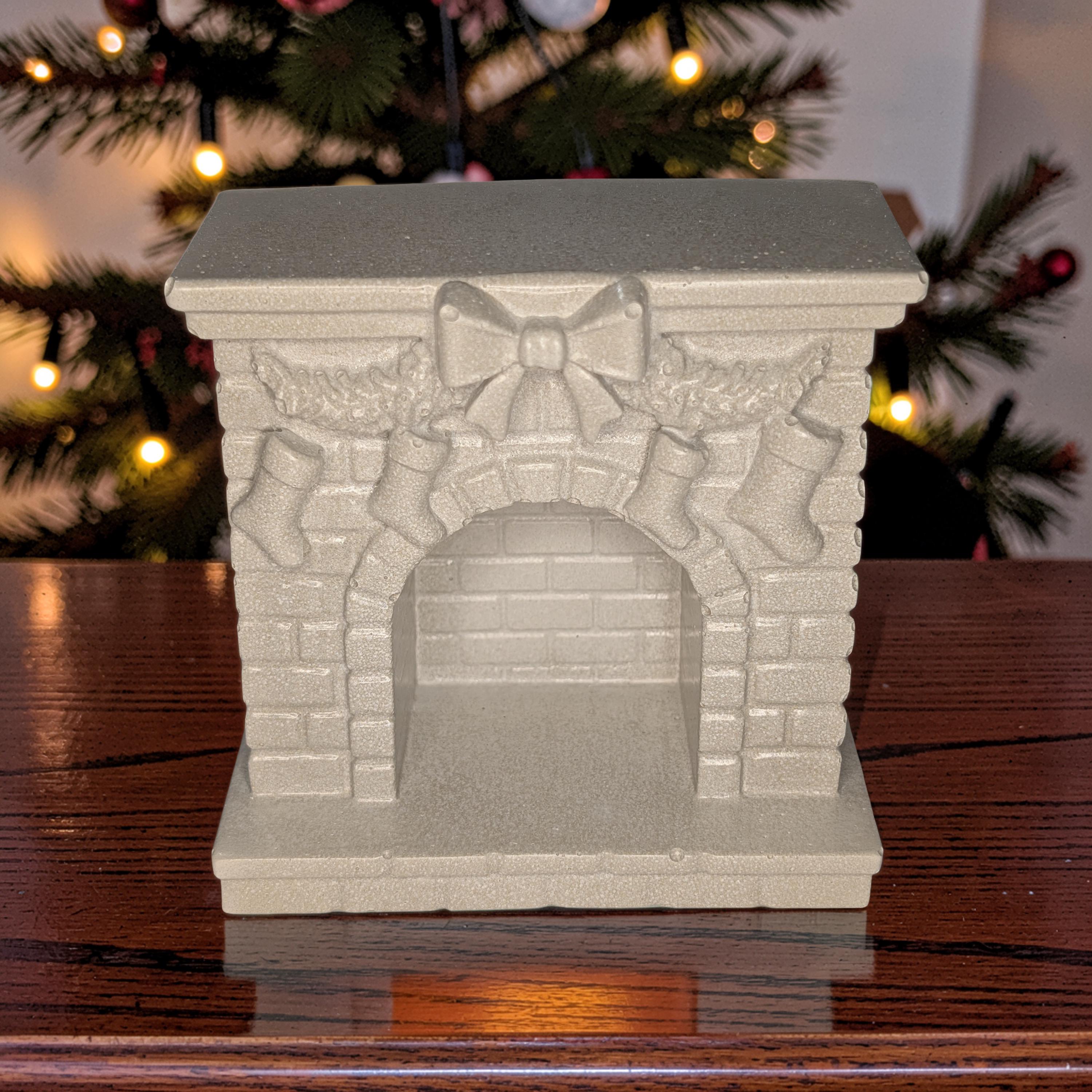 Mini Concrete Christmas Fireplace Candle Holder | Cute Holiday Mantle Decor, Tealight Burner &amp; Tiered Tray Accent | Cozy Winter Home Decor