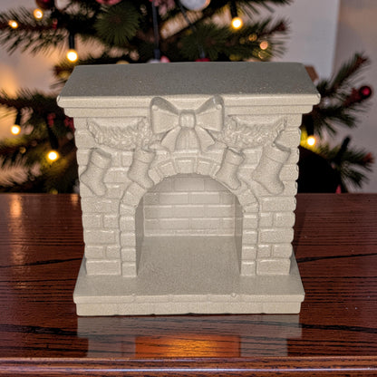 Mini Concrete Christmas Fireplace Candle Holder | Cute Holiday Mantle Decor, Tealight Burner &amp; Tiered Tray Accent | Cozy Winter Home Decor