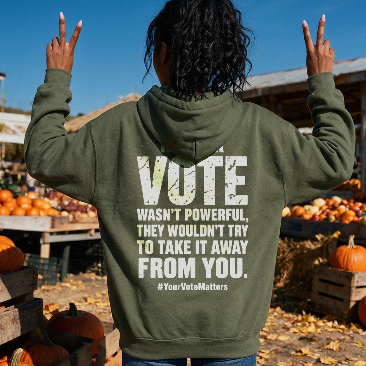 Olive green hoodie with &amp;quot;VOTE WASN&amp;