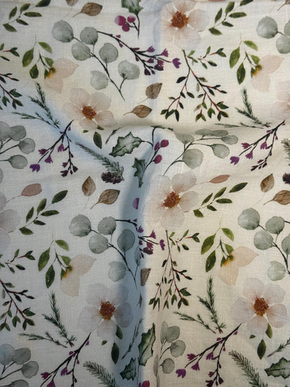 Winter Floral Napkin – Natural Linen Napkin – Holiday Botanical Table Decor