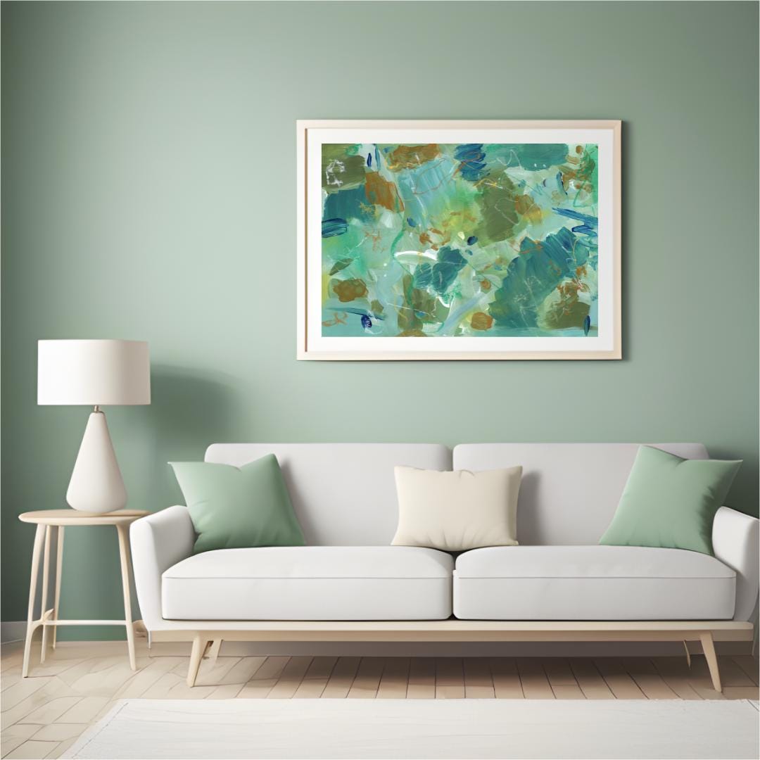 Teal Abstract Matte Poster, Handmade Abstract Art, Green and Blue Art, Scanned from Hand-Painted Acrylic, Neutral Colors, Earthy Tones