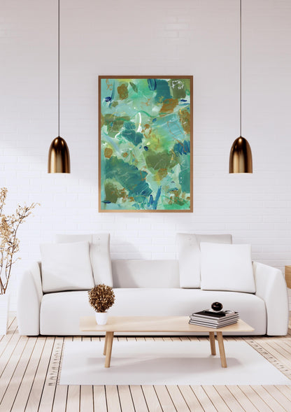 Teal Abstract Matte Poster, Handmade Abstract Art, Green and Blue Art, Scanned from Hand-Painted Acrylic, Neutral Colors, Earthy Tones