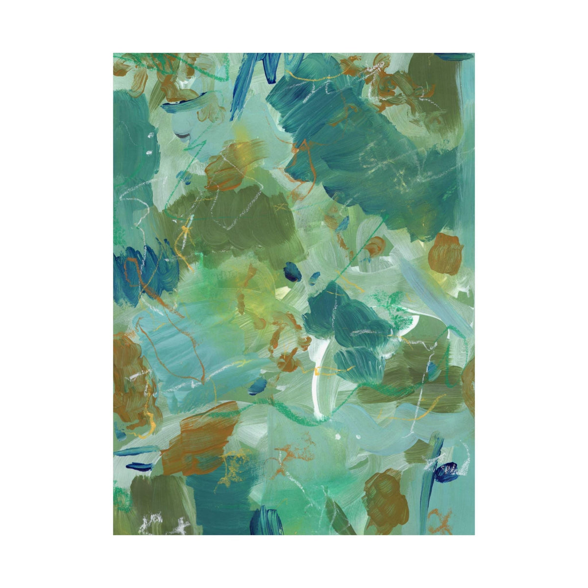 Teal Abstract Matte Poster, Handmade Abstract Art, Green and Blue Art, Scanned from Hand-Painted Acrylic, Neutral Colors, Earthy Tones