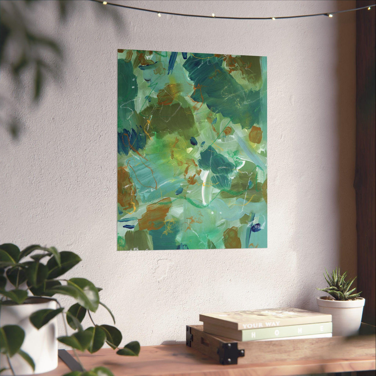 Teal Abstract Matte Poster, Handmade Abstract Art, Green and Blue Art, Scanned from Hand-Painted Acrylic, Neutral Colors, Earthy Tones