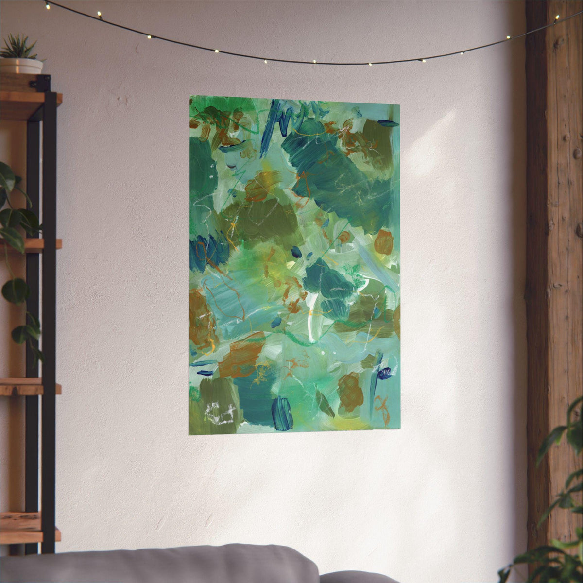 Teal Abstract Matte Poster, Handmade Abstract Art, Green and Blue Art, Scanned from Hand-Painted Acrylic, Neutral Colors, Earthy Tones