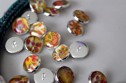 Small Round Buttons - Rich Florals and Fabric Patterns - 12mm / 1/2 inch