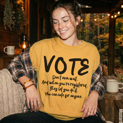 Yellow t-shirt with black text: &amp;quot;VOTE Don&amp;