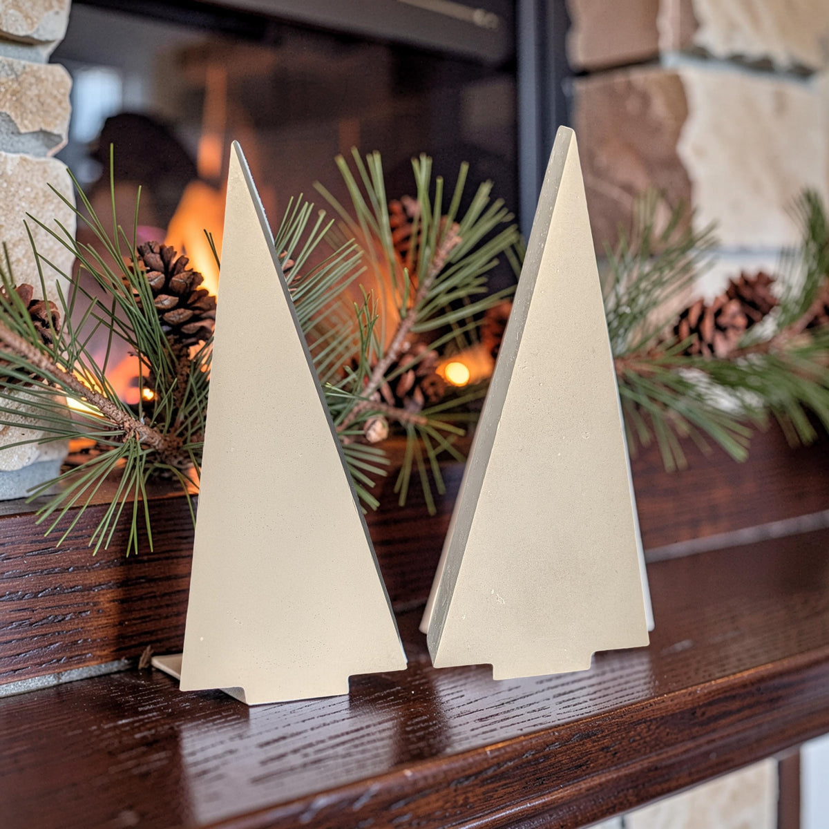 Modern Concrete Christmas Tree Decor, 9&amp;quot; Minimalist Neutral Holiday Tree Figurine, Brutalist Winter Mantel &amp; Shelf Decor