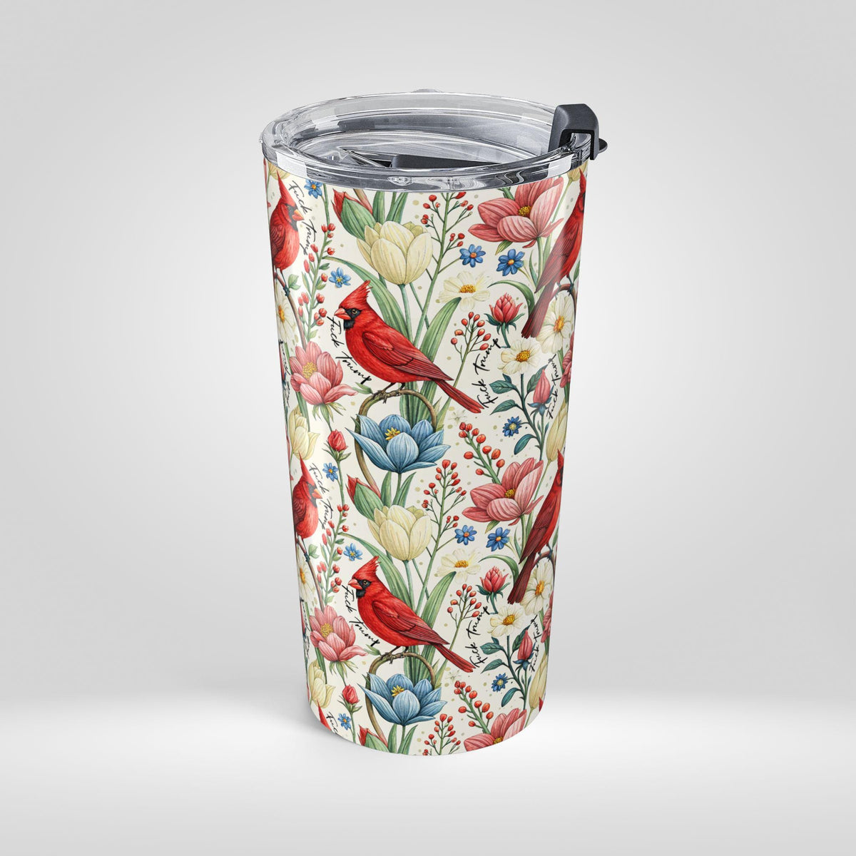 Subtle Anti Trump Cardinal Floral 20 oz Insulated Tumbler, Hidden F Trump Design, Skinny or Tapered Travel Cup