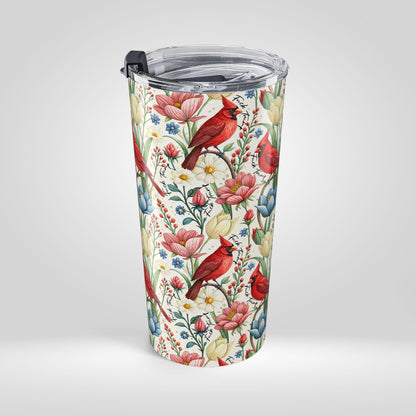 Subtle Anti Trump Cardinal Floral 20 oz Insulated Tumbler, Hidden F Trump Design, Skinny or Tapered Travel Cup