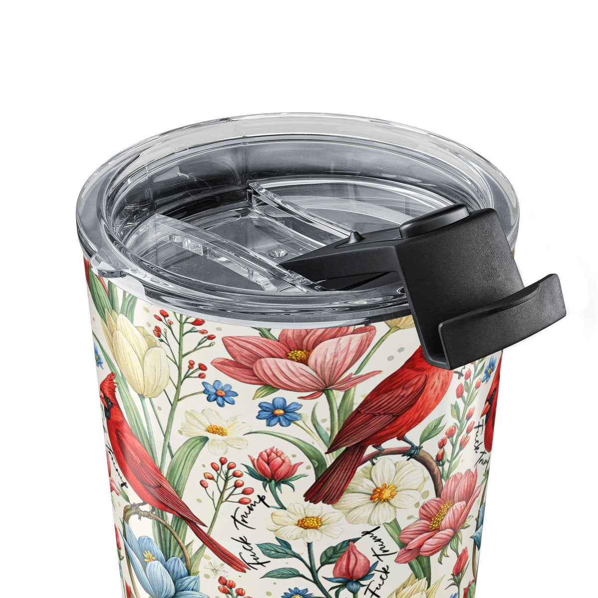 Subtle Anti Trump Cardinal Floral 20 oz Insulated Tumbler, Hidden F Trump Design, Skinny or Tapered Travel Cup