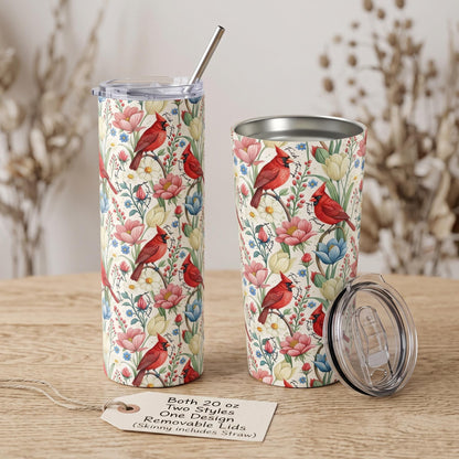 Subtle Anti Trump Cardinal Floral 20 oz Insulated Tumbler, Hidden F Trump Design, Skinny or Tapered Travel Cup