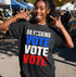 Black t-shirt with "GO FUCKING VOTE VOTE VOTE" in patriotic colors.