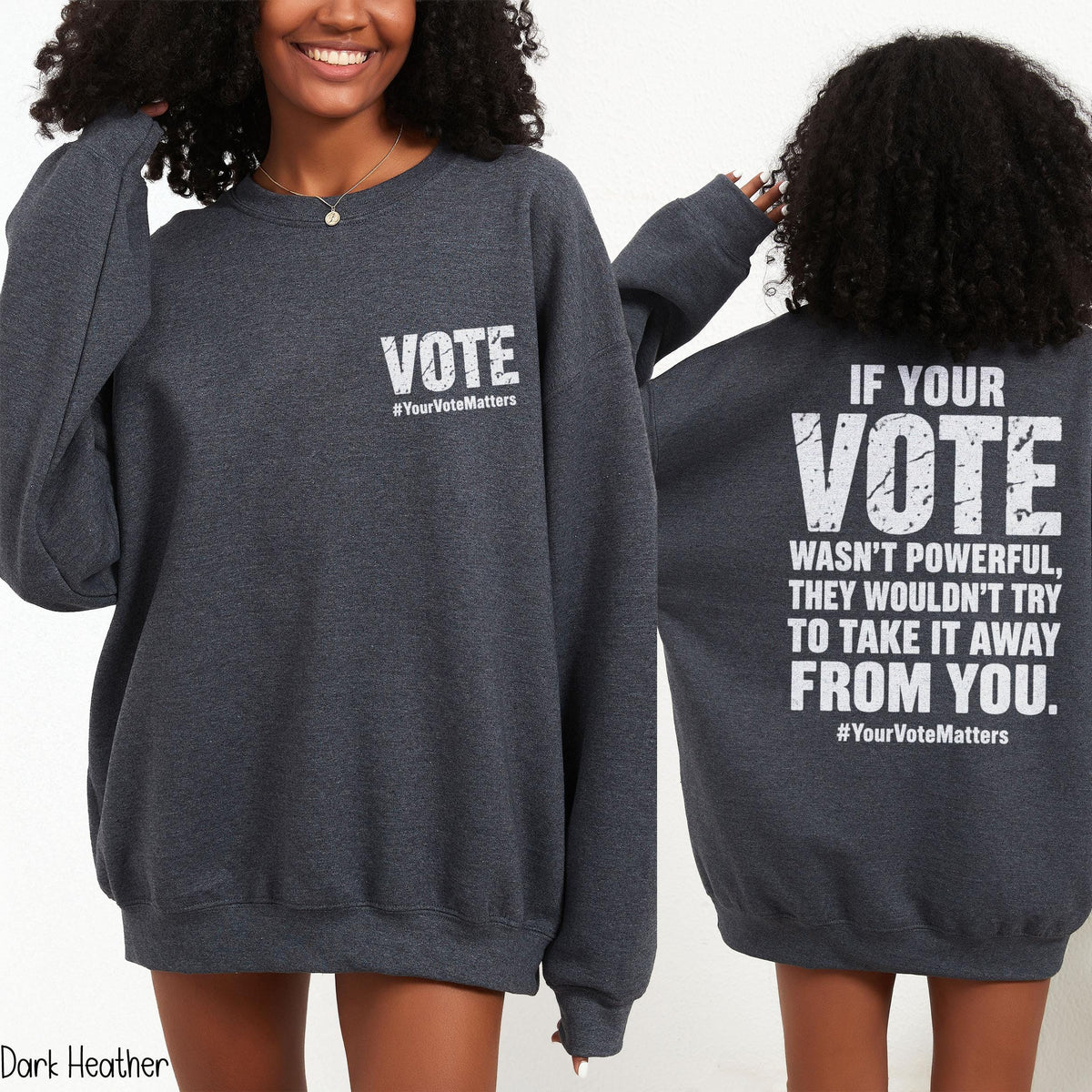 Dark heather sweatshirt with &amp;quot;VOTE 