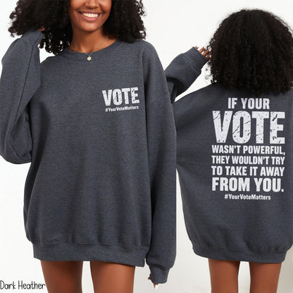 Dark heather sweatshirt with &amp;quot;VOTE 