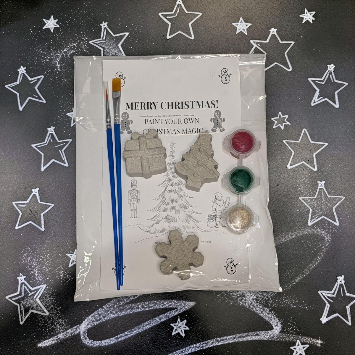 Paint Your Own Christmas Magnets Kit, Concrete Christmas Craft for Kids, Holiday Party Favor, DIY Stocking Stuffer, Classroom Craft Activity