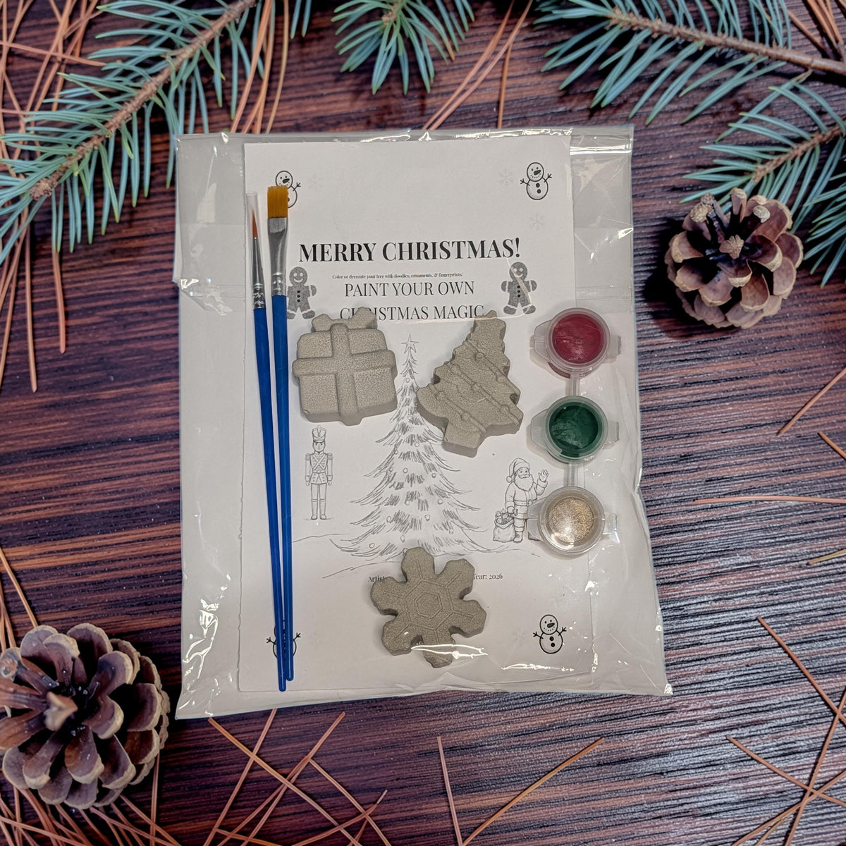 Paint Your Own Christmas Magnets Kit, Concrete Christmas Craft for Kids, Holiday Party Favor, DIY Stocking Stuffer, Classroom Craft Activity