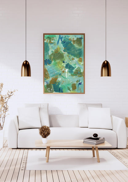 Teal Abstract Matte Poster, Handmade Abstract Art, Green and Blue Art, Scanned from Hand-Painted Acrylic, Neutral Colors, Earthy Tones