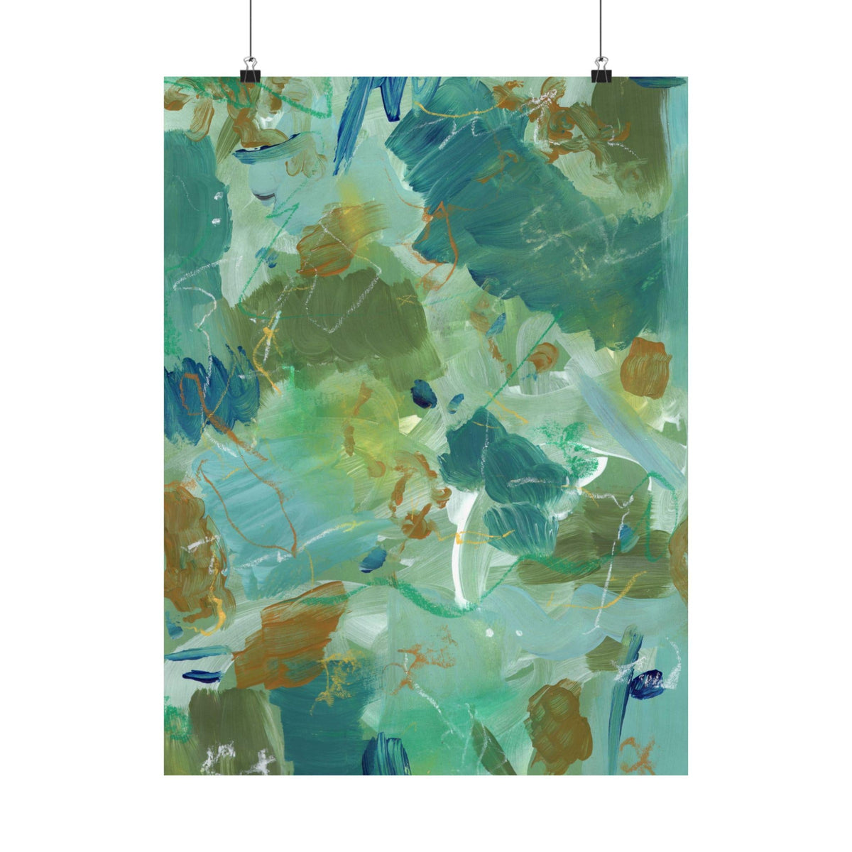 Teal Abstract Matte Poster, Handmade Abstract Art, Green and Blue Art, Scanned from Hand-Painted Acrylic, Neutral Colors, Earthy Tones