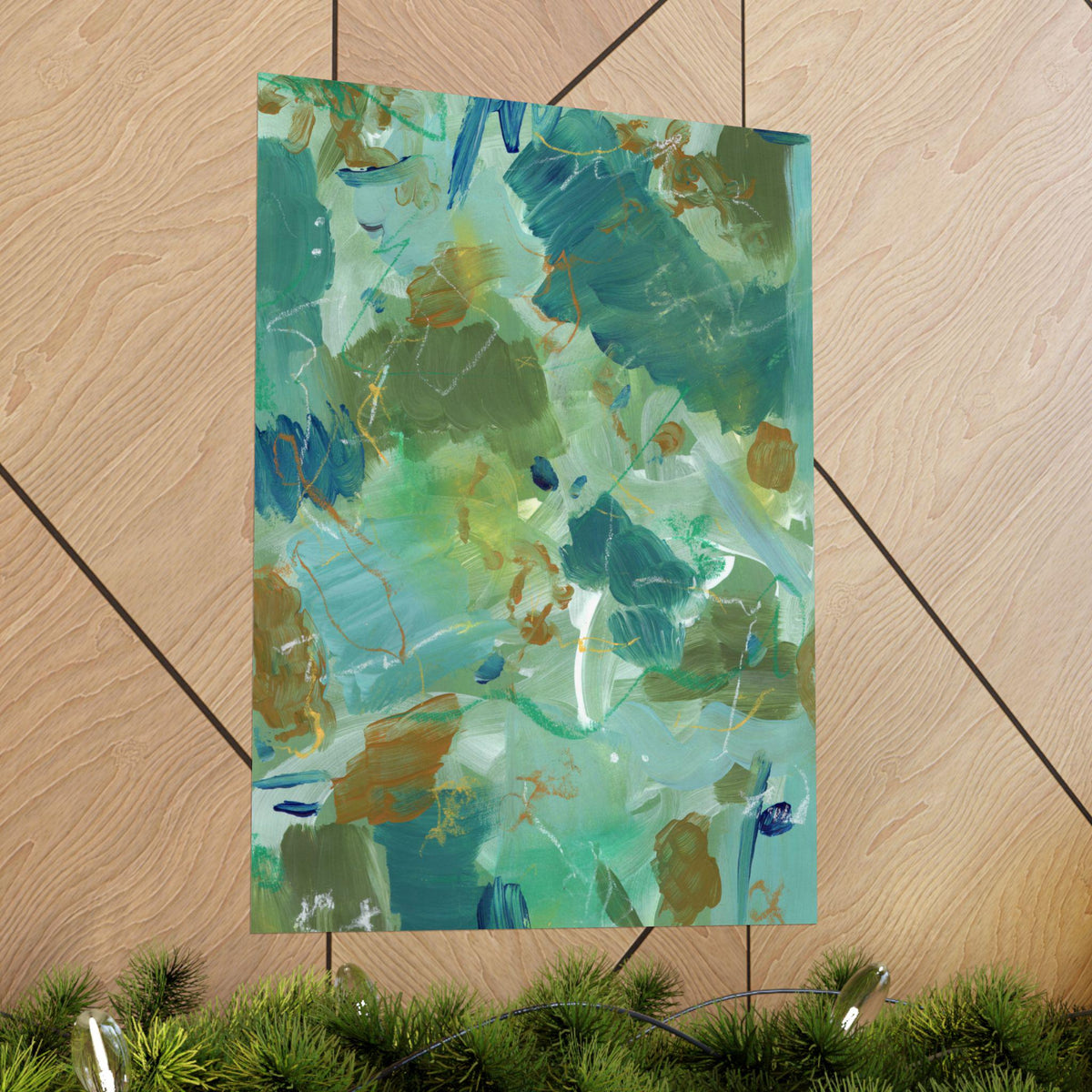 Teal Abstract Matte Poster, Handmade Abstract Art, Green and Blue Art, Scanned from Hand-Painted Acrylic, Neutral Colors, Earthy Tones