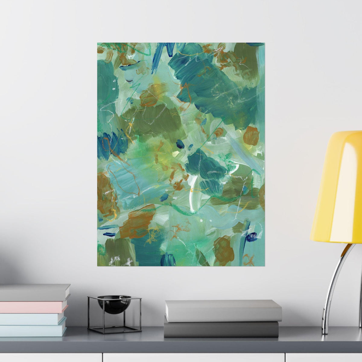 Teal Abstract Matte Poster, Handmade Abstract Art, Green and Blue Art, Scanned from Hand-Painted Acrylic, Neutral Colors, Earthy Tones