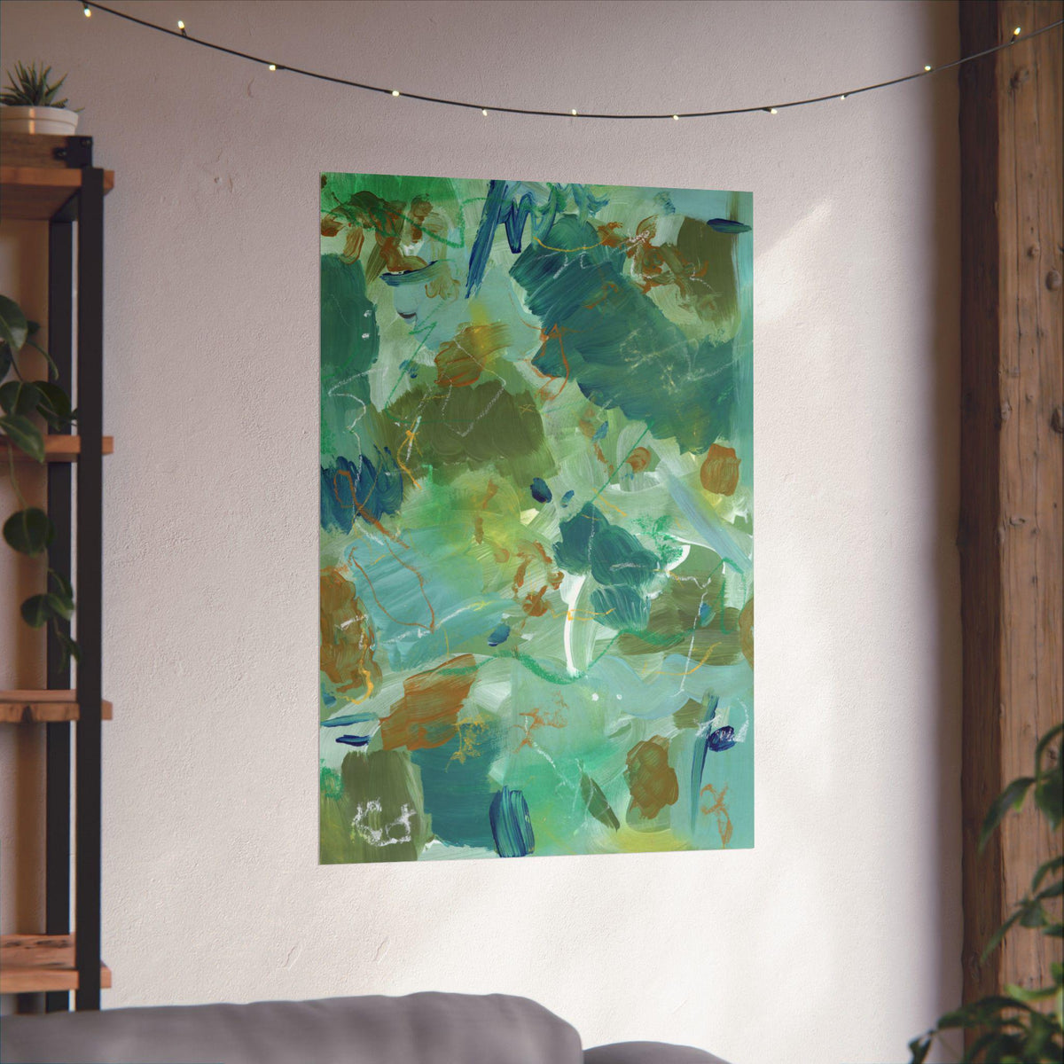 Teal Abstract Matte Poster, Handmade Abstract Art, Green and Blue Art, Scanned from Hand-Painted Acrylic, Neutral Colors, Earthy Tones
