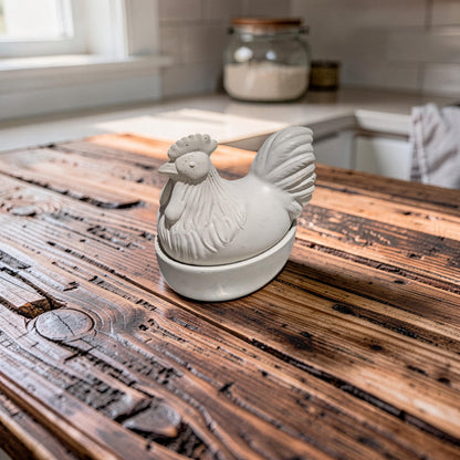 Concrete Chicken Jar with Lid | Hen on Nest Trinket Box | Farmhouse Salt Cellar &amp; Jewelry Dish | Modern Rustic Kitchen Decor