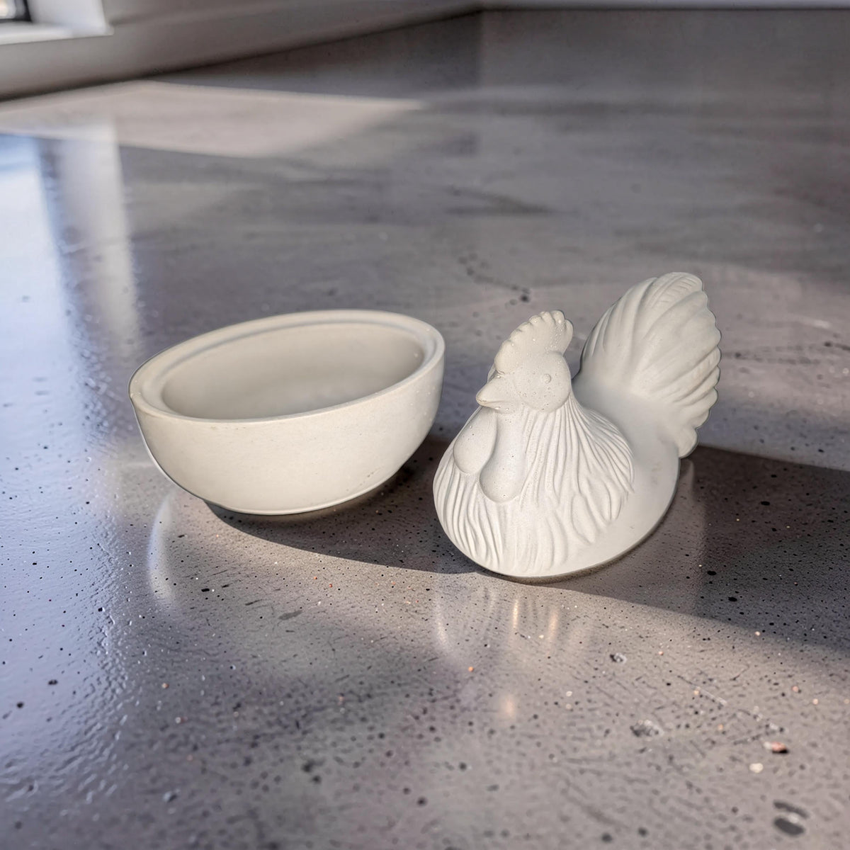 Concrete Chicken Jar with Lid | Hen on Nest Trinket Box | Farmhouse Salt Cellar &amp; Jewelry Dish | Modern Rustic Kitchen Decor