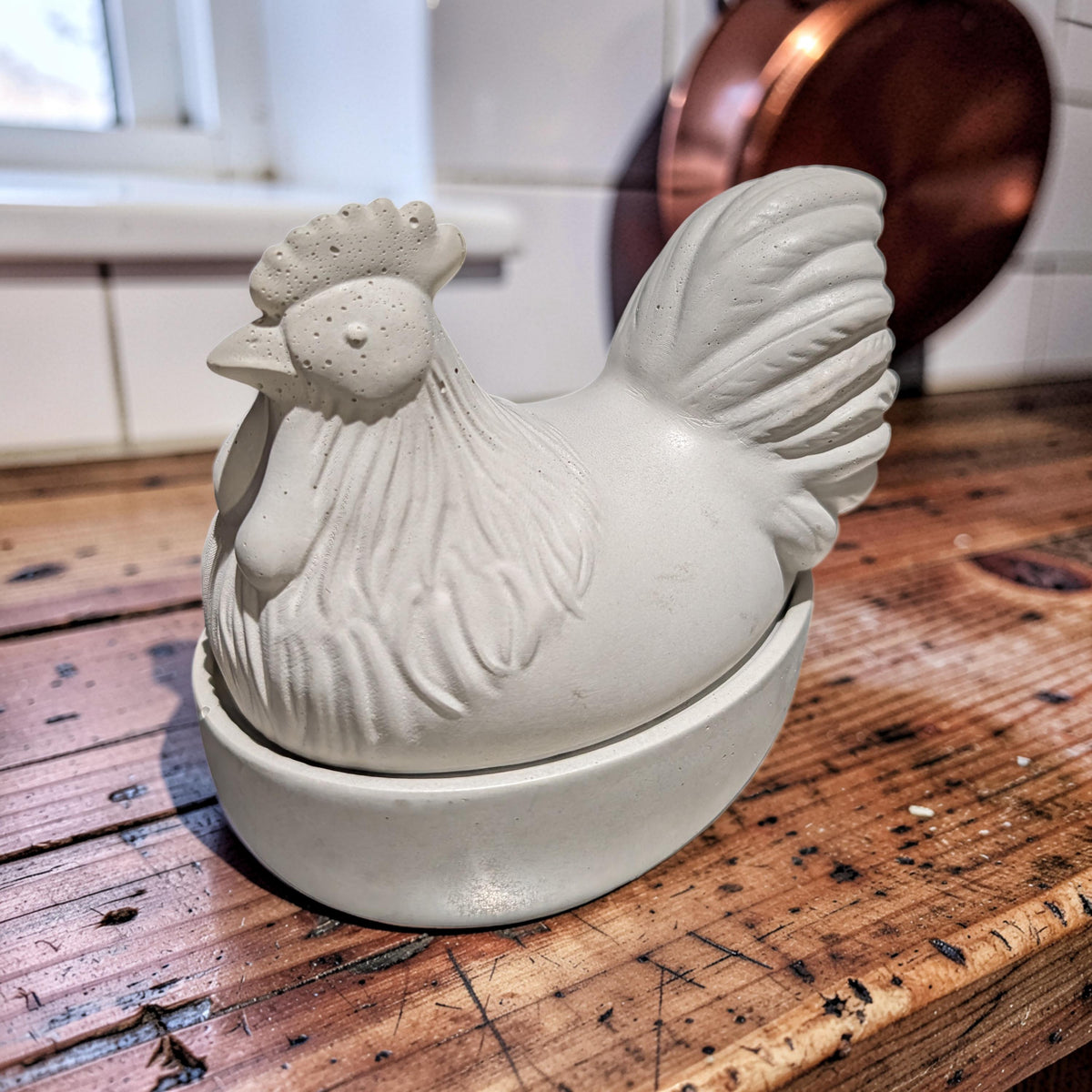 Concrete Chicken Jar with Lid | Hen on Nest Trinket Box | Farmhouse Salt Cellar &amp; Jewelry Dish | Modern Rustic Kitchen Decor